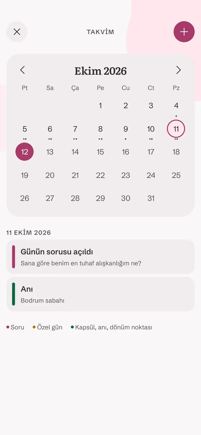 Ortak takvim: Ekim ayı, soru ve özel gün kayıtları
